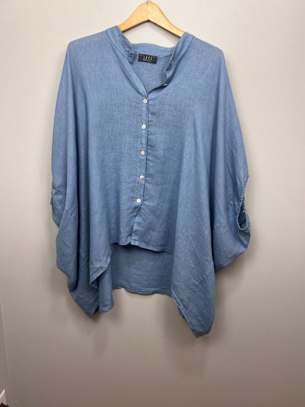 Saga Made in Italy 100% Linen Oversized Button Front Dolman Top One Size
